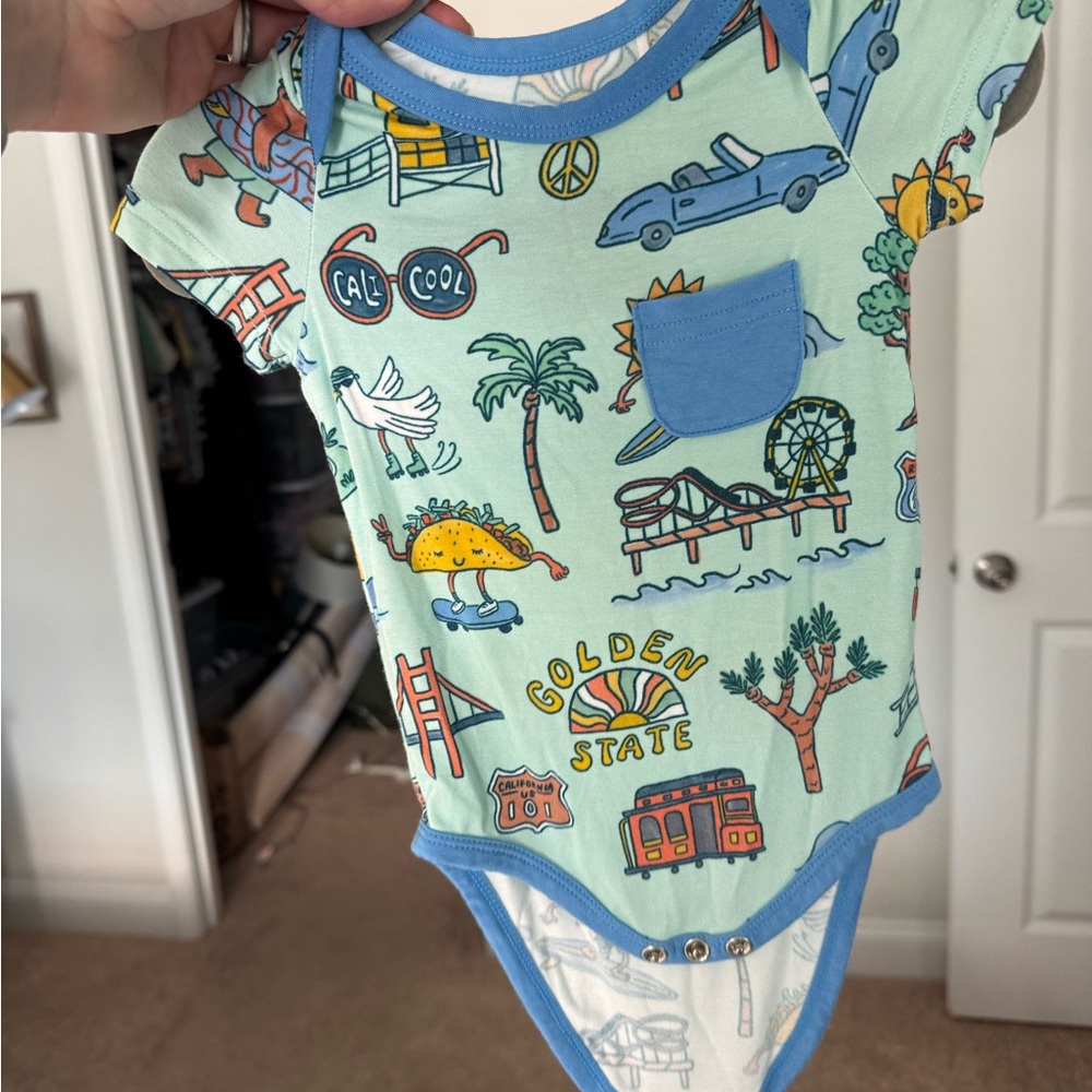 Little Sleepies Blue and Green Graphic Bodysuit